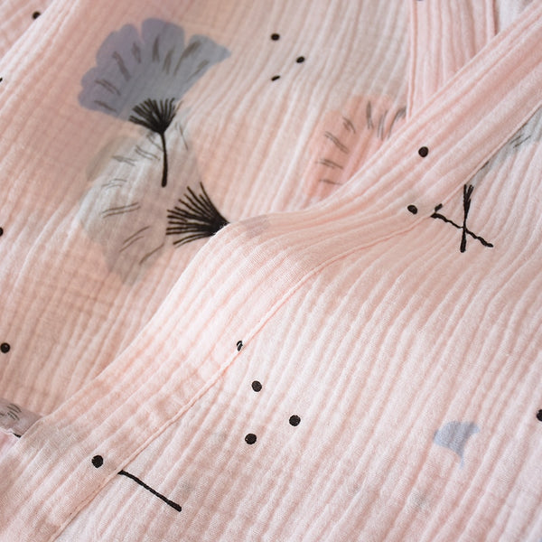 Pure Cotton Yarn Kimono Pajamas V-Neck Printing Plus Size Pijama Mujer Loungewear Women 2 Piece Sleepwear Autumn Fashion | Vimost Shop.