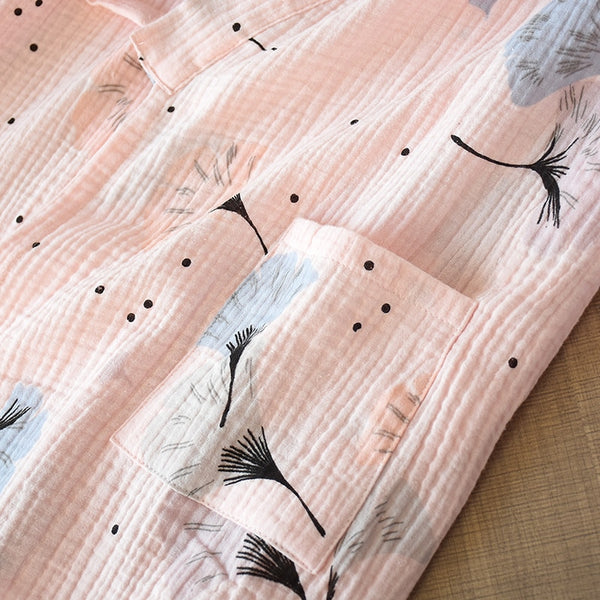 Pure Cotton Yarn Kimono Pajamas V-Neck Printing Plus Size Pijama Mujer Loungewear Women 2 Piece Sleepwear Autumn Fashion | Vimost Shop.