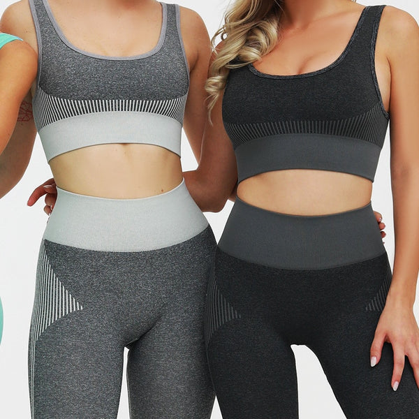 Patchwork Knitted Seamless Yoga Fitness Set Tank Crop Top High Waist Pants Sportswear Tracksuit New Sports Gym Workout Clothes | Vimost Shop.
