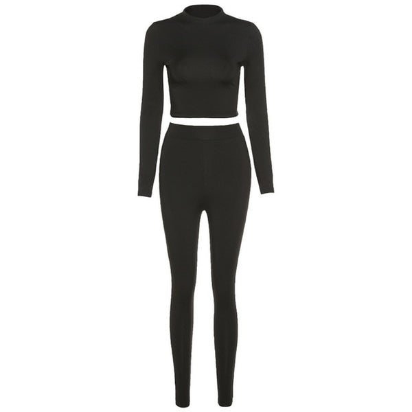 Autumn Women Yoga Set Mock Neck Long Sleeve Crop Top Fitness Leggings Pants Gym Workout Outdoor Sports Suits Active Wear | Vimost Shop.