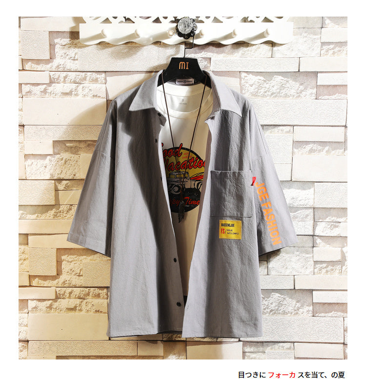 White Oversized Cotton Military Mens Blouses Fashion Summer Casual Shirts Top Men Loose Short Sleeve Japanese Male Blouse | Vimost Shop.