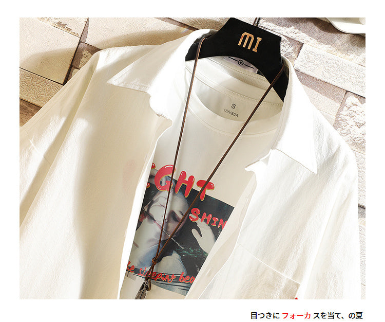 White Oversized Cotton Military Mens Blouses Fashion Summer Casual Shirts Top Men Loose Short Sleeve Japanese Male Blouse | Vimost Shop.