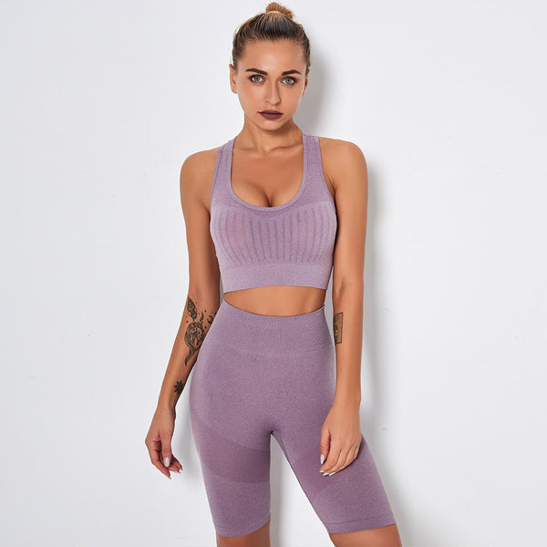 Seamless Yoga Fitness Tracksuit Set For Women Vest Crop Top Leggings Pants Suit Gym Jogging Slim Sportswear Outfits Dry Quickly | Vimost Shop.