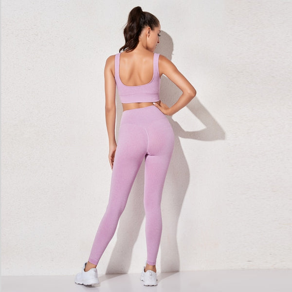 Women's sportswear High Waist Sports Bra+ Legging Gym Clothing Seamless Fitness Yoga Suit Stretchy Workout Set Padded Sport