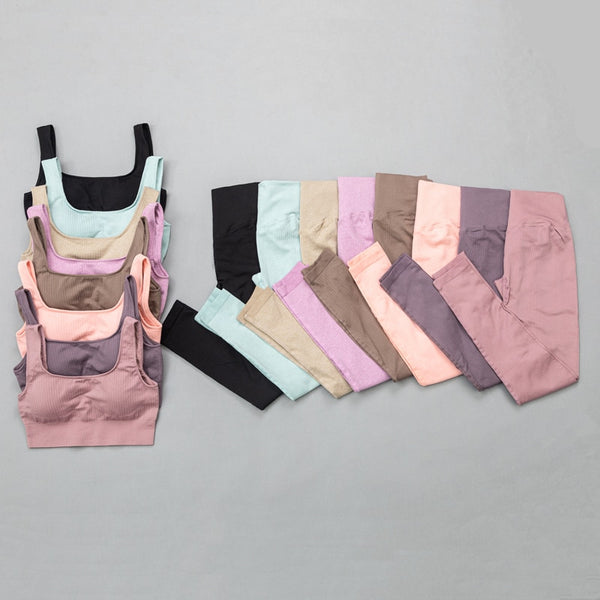 Women's sportswear High Waist Sports Bra+ Legging Gym Clothing Seamless Fitness Yoga Suit Stretchy Workout Set Padded Sport