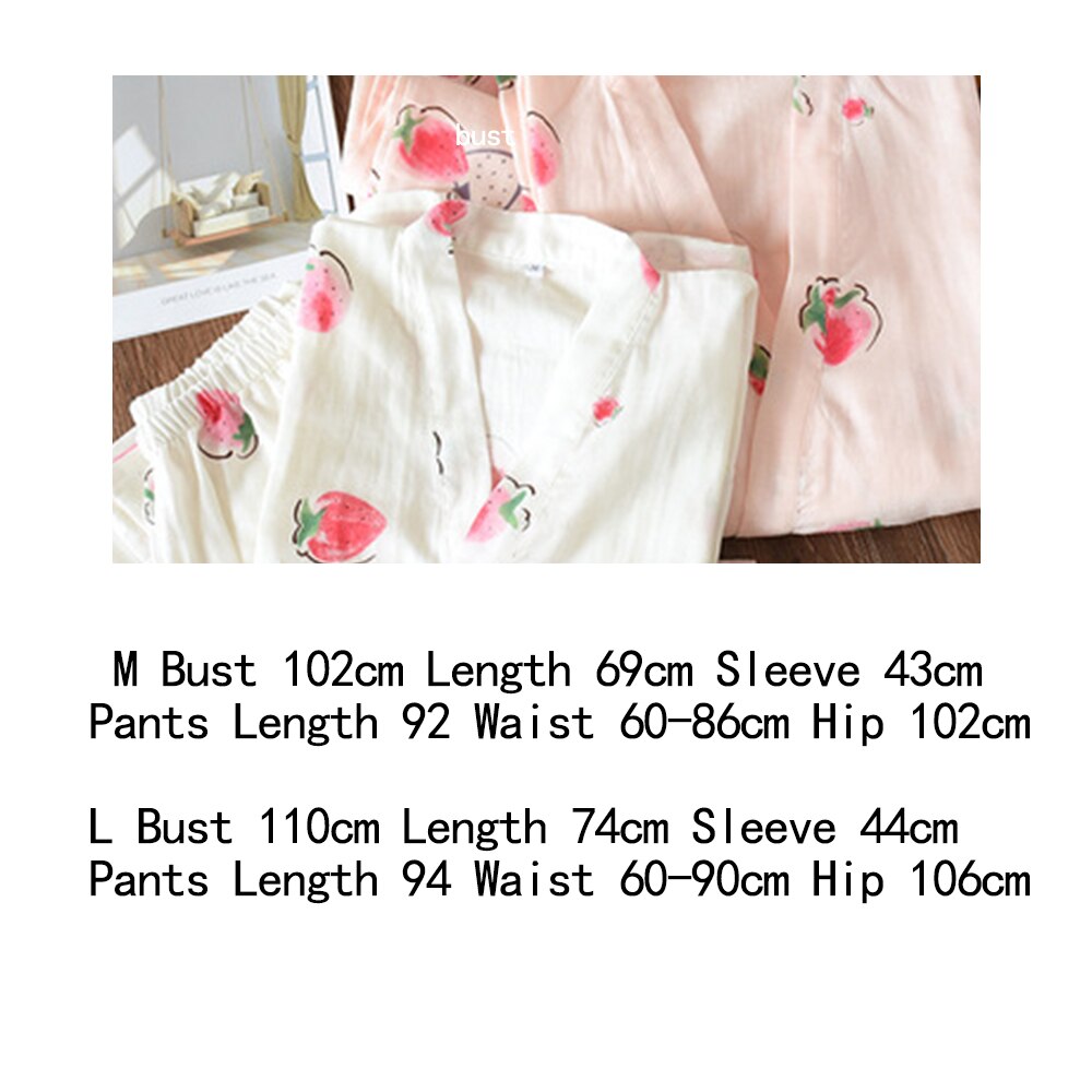 Ladies cotton pajamas set spring summer autumn double layer cotton gauze middle-sleeved trousers kimono home service suit thin | Vimost Shop.
