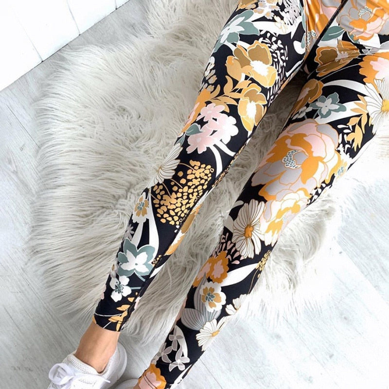 Flower Print Yoga Fitness Clothing For Women Vest Crop Top Leggings Sports Pants Suit Gym Fitness Jogging Slim Tracksuit Outfits | Vimost Shop.