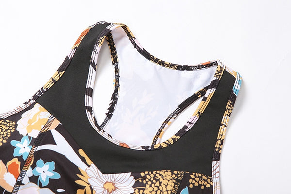 Flower Print Yoga Fitness Clothing For Women Vest Crop Top Leggings Sports Pants Suit Gym Fitness Jogging Slim Tracksuit Outfits | Vimost Shop.