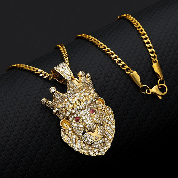 Lion Head Pendant Necklace Hip hop Punk Gold/ Platnium Color Zircon Choker Chain Ice Out Necklace for Women Men  Jewelery Gift | Vimost Shop.