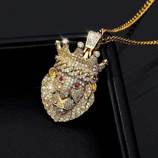 Lion Head Pendant Necklace Hip hop Punk Gold/ Platnium Color Zircon Choker Chain Ice Out Necklace for Women Men  Jewelery Gift | Vimost Shop.