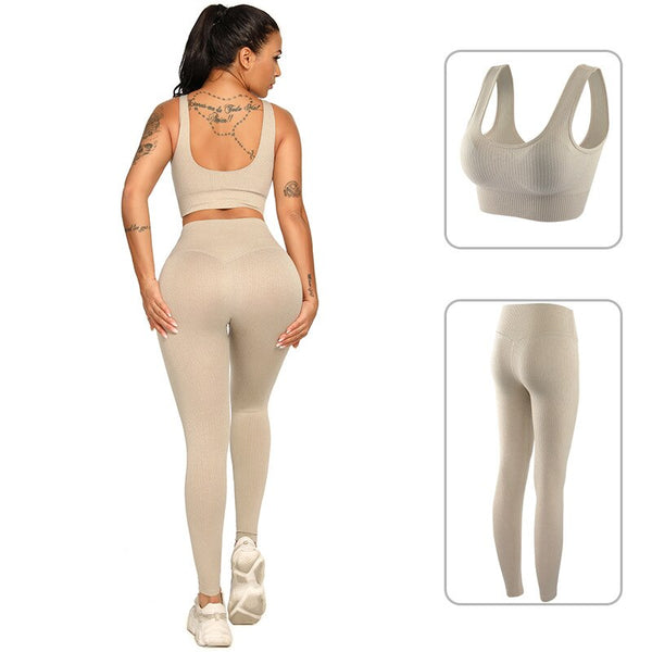 Ribbing Seamless Yoga Sets Fitness Sports Set Tank Crop Top Pants Tracksuit For Women Push Up Work Out Gym Sportswear Outfits | Vimost Shop.