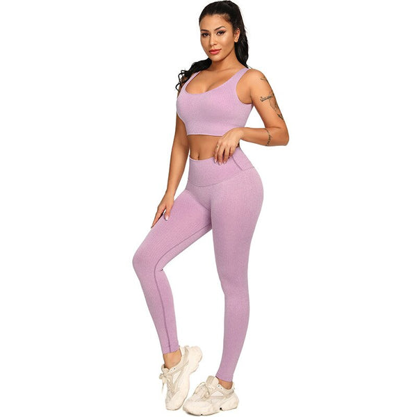 Ribbing Seamless Yoga Sets Fitness Sports Set Tank Crop Top Pants Tracksuit For Women Push Up Work Out Gym Sportswear Outfits | Vimost Shop.