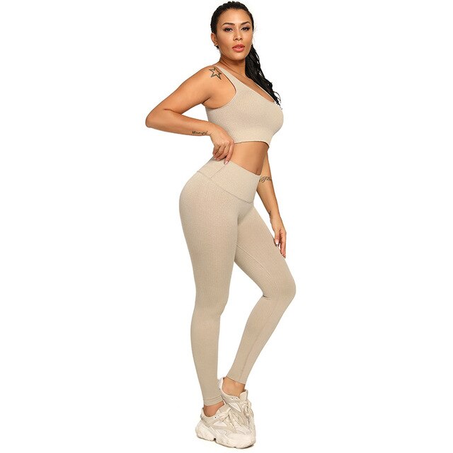 Ribbing Seamless Yoga Sets Fitness Sports Set Tank Crop Top Pants Tracksuit For Women Push Up Work Out Gym Sportswear Outfits | Vimost Shop.