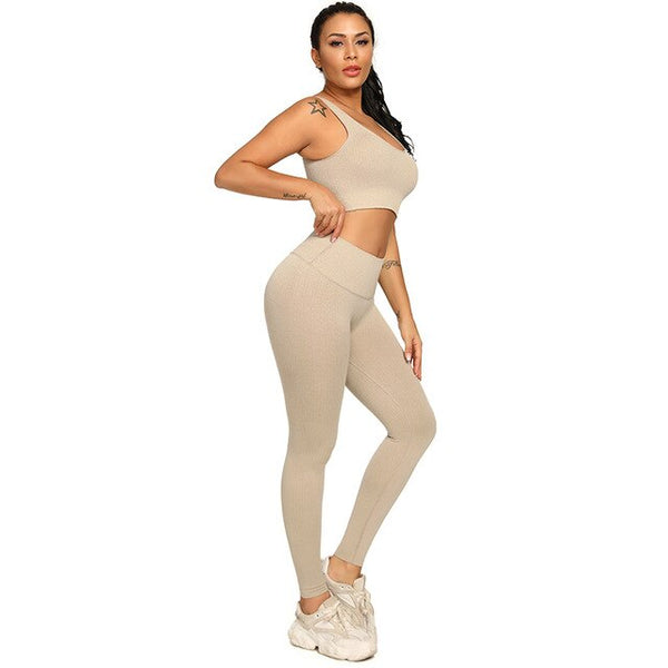 Ribbing Seamless Yoga Sets Fitness Sports Set Tank Crop Top Pants Tracksuit For Women Push Up Work Out Gym Sportswear Outfits | Vimost Shop.