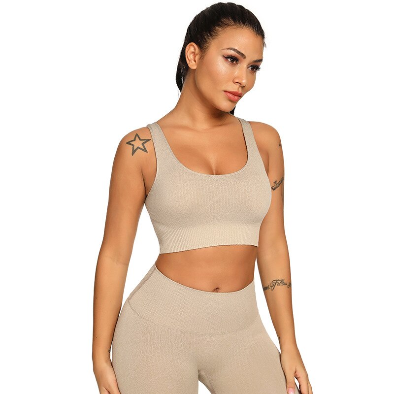 Ribbing Seamless Yoga Sets Fitness Sports Set Tank Crop Top Pants Tracksuit For Women Push Up Work Out Gym Sportswear Outfits | Vimost Shop.