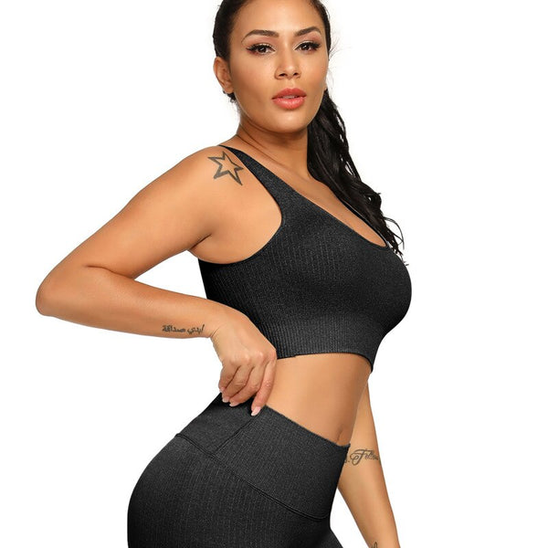 Ribbing Seamless Yoga Sets Fitness Sports Set Tank Crop Top Pants Tracksuit For Women Push Up Work Out Gym Sportswear Outfits | Vimost Shop.
