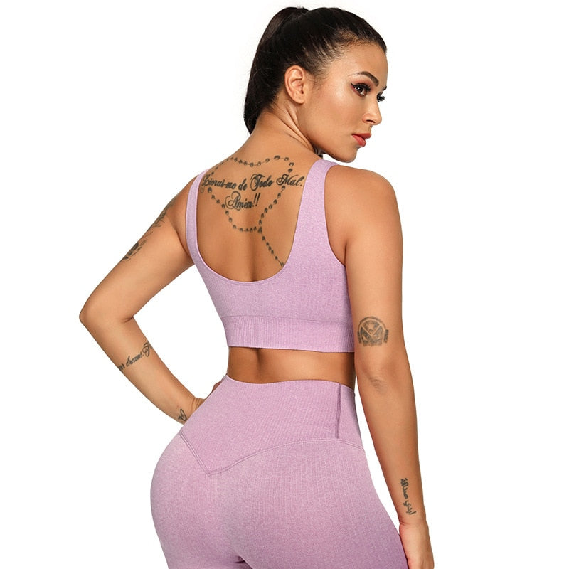 Ribbing Seamless Yoga Sets Fitness Sports Set Tank Crop Top Pants Tracksuit For Women Push Up Work Out Gym Sportswear Outfits | Vimost Shop.