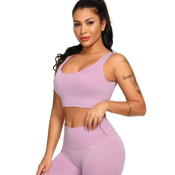 Ribbing Seamless Yoga Sets Fitness Sports Set Tank Crop Top Pants Tracksuit For Women Push Up Work Out Gym Sportswear Outfits | Vimost Shop.