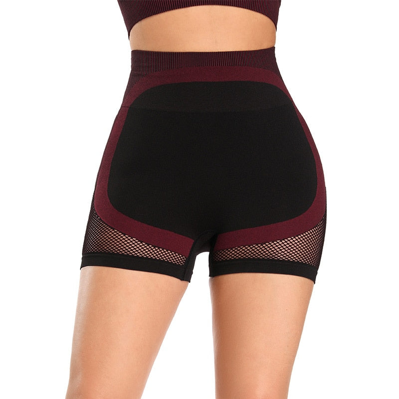 Sheer Mesh Patchwork Seamless Fitness Yoga Shorts Hollow Out Training Workout Sports Leggings Shorts Energy Sportswear Gym Pants | Vimost Shop.