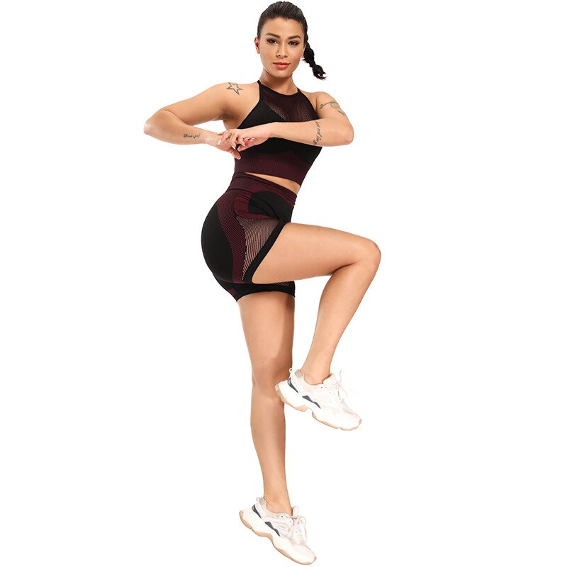 Sheer Mesh Patchwork Seamless Fitness Yoga Shorts Hollow Out Training Workout Sports Leggings Shorts Energy Sportswear Gym Pants | Vimost Shop.