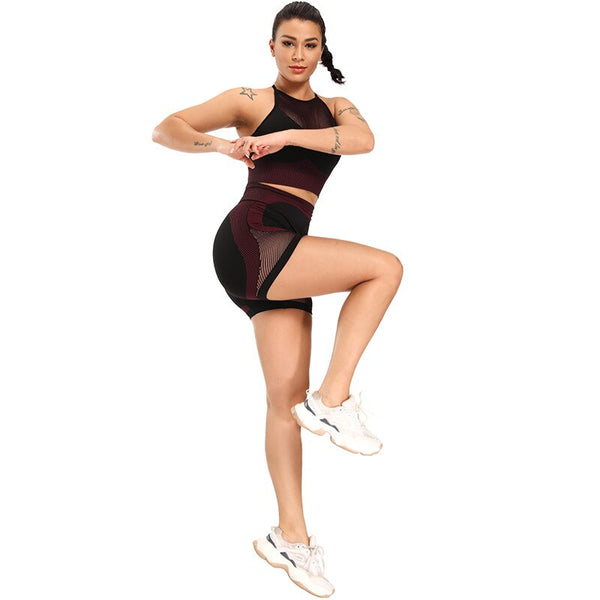 Sheer Mesh Patchwork Seamless Fitness Yoga Shorts Hollow Out Training Workout Sports Leggings Shorts Energy Sportswear Gym Pants | Vimost Shop.