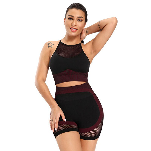 Sheer Mesh Patchwork Seamless Fitness Yoga Shorts Hollow Out Training Workout Sports Leggings Shorts Energy Sportswear Gym Pants | Vimost Shop.