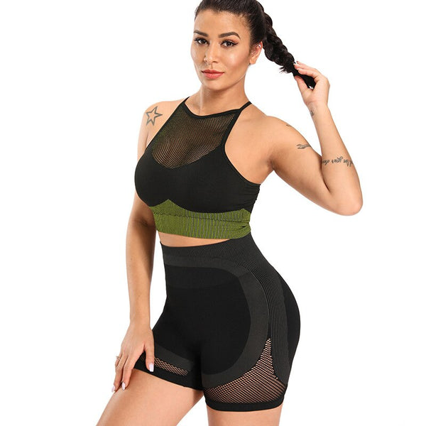 Sheer Mesh Patchwork Seamless Fitness Yoga Shorts Hollow Out Training Workout Sports Leggings Shorts Energy Sportswear Gym Pants | Vimost Shop.