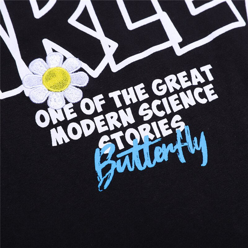 Urban Style Daisy Embroidery Short Sleeve T Shirts Harajuku Hip Hop Casual Tops Men Oversize Tshirts Streetwear Store | Vimost Shop.