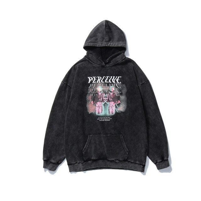 Streetwear Perceived Print Washed Hoodie Men Hip Hop Harajuku Oversized Hoodie Sweatshirt Pullover Autumn Cotton Black | Vimost Shop.