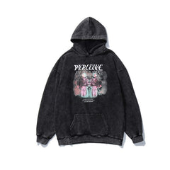 Streetwear Perceived Print Washed Hoodie Men Hip Hop Harajuku Oversized Hoodie Sweatshirt Pullover Autumn Cotton Black
