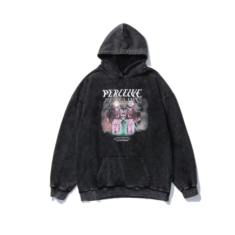 Streetwear Perceived Print Washed Hoodie Men Hip Hop Harajuku Oversized Hoodie Sweatshirt Pullover Autumn Cotton Black | Vimost Shop.