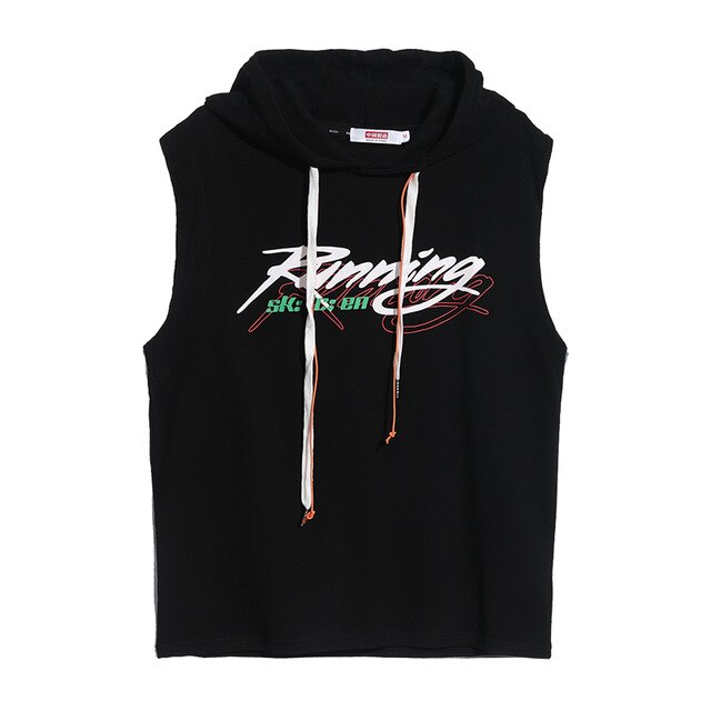 Sleeveless Letter Print Hooded Tops Tees Shirts Summer Men Tank Top Casual Loose Hip Hop Hoodie Clothing | Vimost Shop.