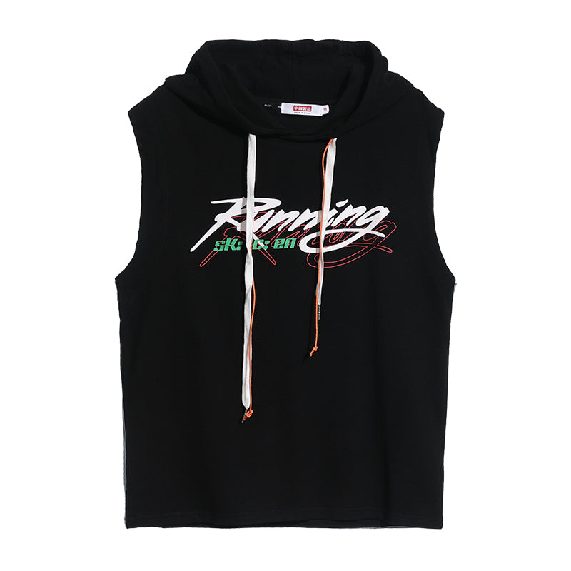 Sleeveless Letter Print Hooded Tops Tees Shirts Summer Men Tank Top Casual Loose Hip Hop Hoodie Clothing | Vimost Shop.
