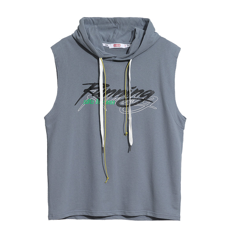 Sleeveless Letter Print Hooded Tops Tees Shirts Summer Men Tank Top Casual Loose Hip Hop Hoodie Clothing | Vimost Shop.