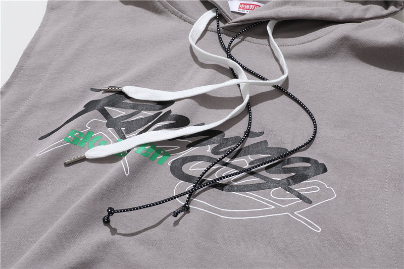 Sleeveless Letter Print Hooded Tops Tees Shirts Summer Men Tank Top Casual Loose Hip Hop Hoodie Clothing | Vimost Shop.