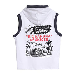 Streetwear Letter Coconut Tree Print Hooded Tops Shirts Summer Men Casual Loose Hip Hop Hoodie Clothing
