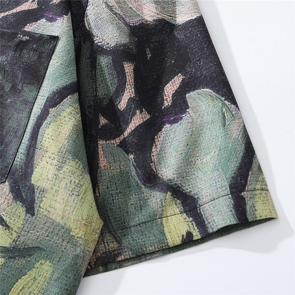 Fashion Painting Print Hawaiian Shirts Male Streetwear Hip Hop Casual Beach Camisas Shirt Summer Men Green Tops | Vimost Shop.