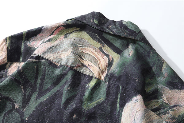 Fashion Painting Print Hawaiian Shirts Male Streetwear Hip Hop Casual Beach Camisas Shirt Summer Men Green Tops | Vimost Shop.