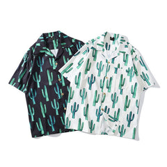Summer Fashion Full Cactus Print Hawaiian Shirts Streetwear Hip Hop Casual Tropical Beach Short Sleeve Shirt Men Tops