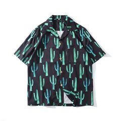 Summer Fashion Full Cactus Print Hawaiian Shirts Streetwear Hip Hop Casual Tropical Beach Short Sleeve Shirt Men Tops