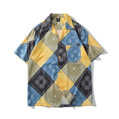 Fashion Harajuku Patchwork Hawaiian Shirts Streetwear Hip Hop Casual Vintage Beach Camisas Shirt Summer Men Purple Tops
