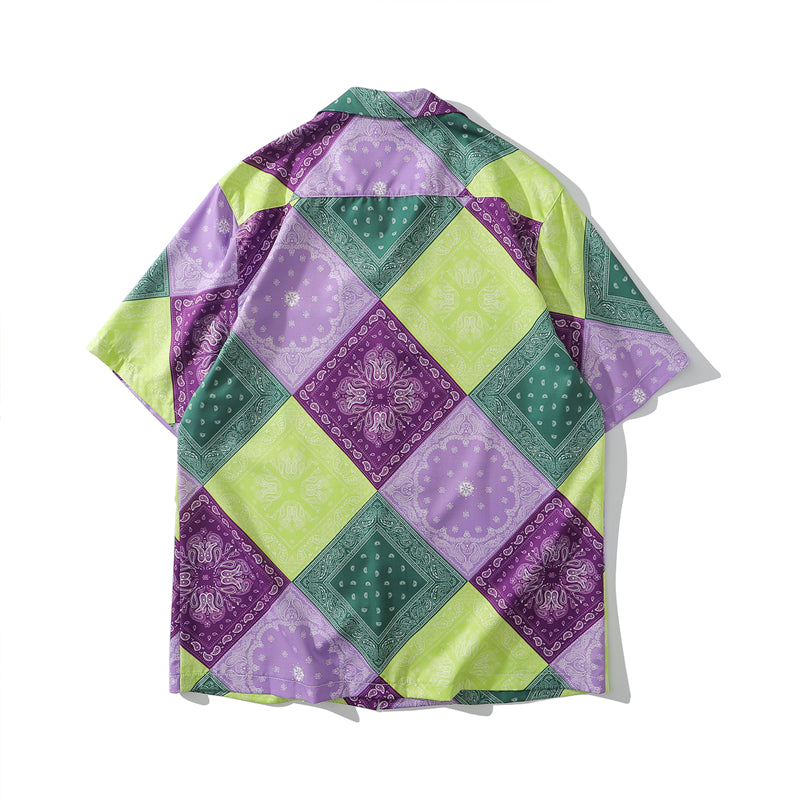 Fashion Harajuku Patchwork Hawaiian Shirts Streetwear Hip Hop Casual Vintage Beach Camisas Shirt Summer Men Purple Tops | Vimost Shop.
