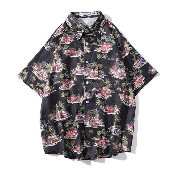 Arrival Men's Flower Shirt Hawaiian Camicias Casual Beach Wild Shirts Printed Short-sleeve Orange Blouses Tops | Vimost Shop.