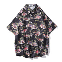 Arrival Men's Flower Shirt Hawaiian Camicias Casual Beach Wild Shirts Printed Short-sleeve Orange Blouses Tops