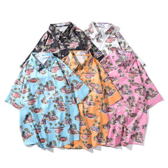 Arrival Men's Flower Shirt Hawaiian Camicias Casual Beach Wild Shirts Printed Short-sleeve Orange Blouses Tops