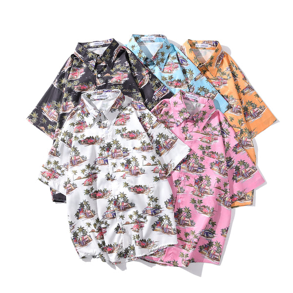 Arrival Men's Flower Shirt Hawaiian Camicias Casual Beach Wild Shirts Printed Short-sleeve Orange Blouses Tops | Vimost Shop.
