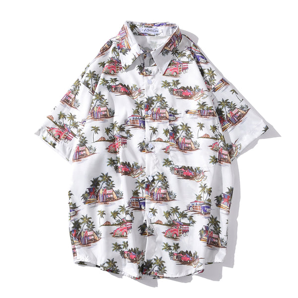 Arrival Men's Flower Shirt Hawaiian Camicias Casual Beach Wild Shirts Printed Short-sleeve Orange Blouses Tops | Vimost Shop.