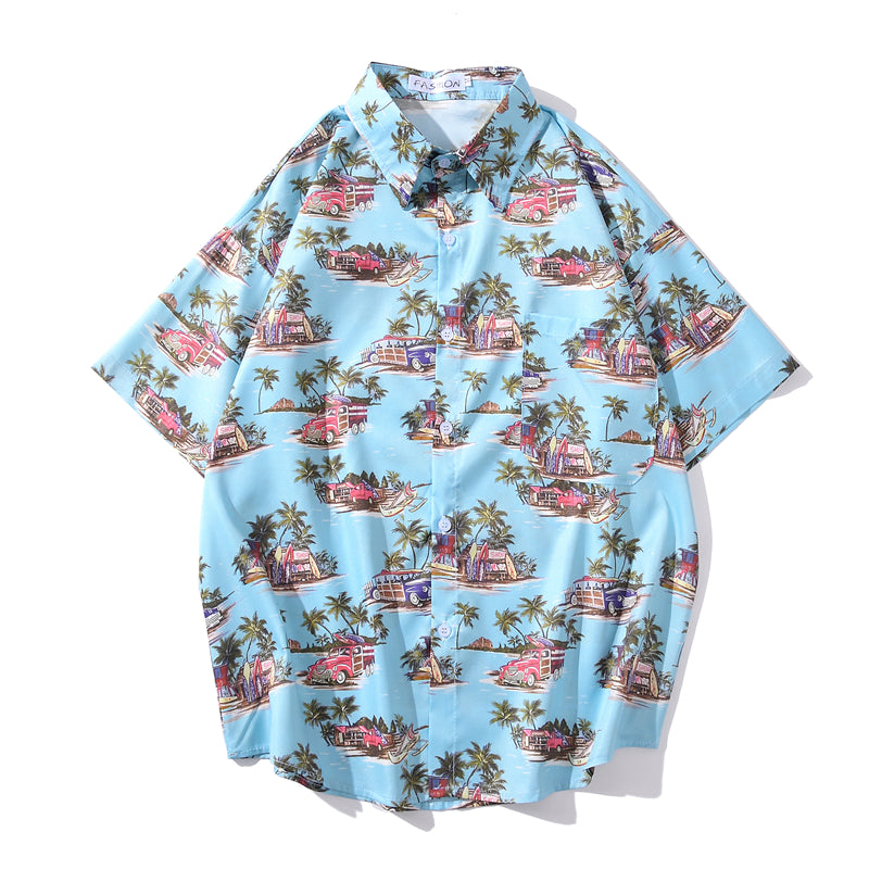 Arrival Men's Flower Shirt Hawaiian Camicias Casual Beach Wild Shirts Printed Short-sleeve Orange Blouses Tops | Vimost Shop.
