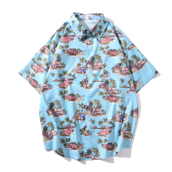 Arrival Men's Flower Shirt Hawaiian Camicias Casual Beach Wild Shirts Printed Short-sleeve Orange Blouses Tops | Vimost Shop.