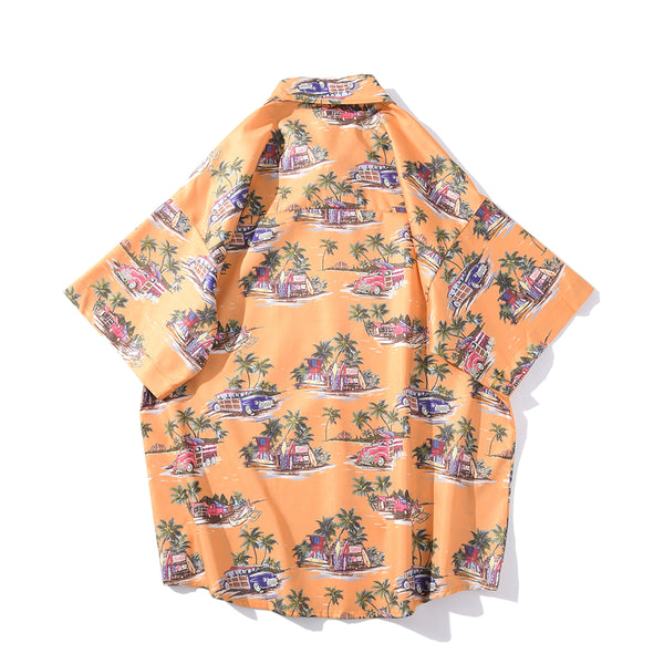 Arrival Men's Flower Shirt Hawaiian Camicias Casual Beach Wild Shirts Printed Short-sleeve Orange Blouses Tops | Vimost Shop.